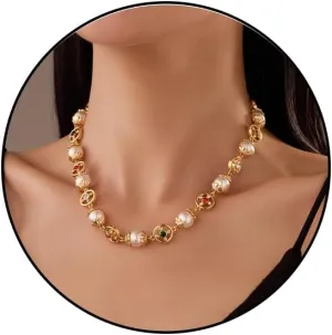 luxury Pearl Necklace for Women Dainty Gold Choker Crystal-Encrusted Palace Style Statement Bride Wedding Jewelry Gifts