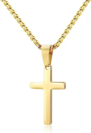 M MOOHAM Cross Necklace for Men - Stainless Steel Silver Gold Black Plain Cross Pendant Necklace Simple Jewelry Gifts, 16-24 Inches Chain