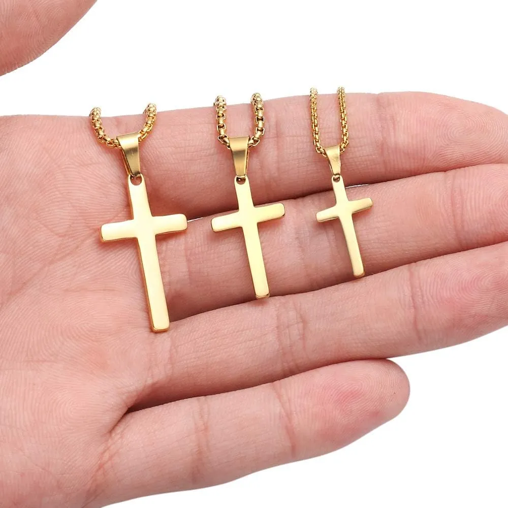M MOOHAM Cross Necklace for Men - Stainless Steel Silver Gold Black Plain Cross Pendant Necklace Simple Jewelry Gifts, 16-24 Inches Chain
