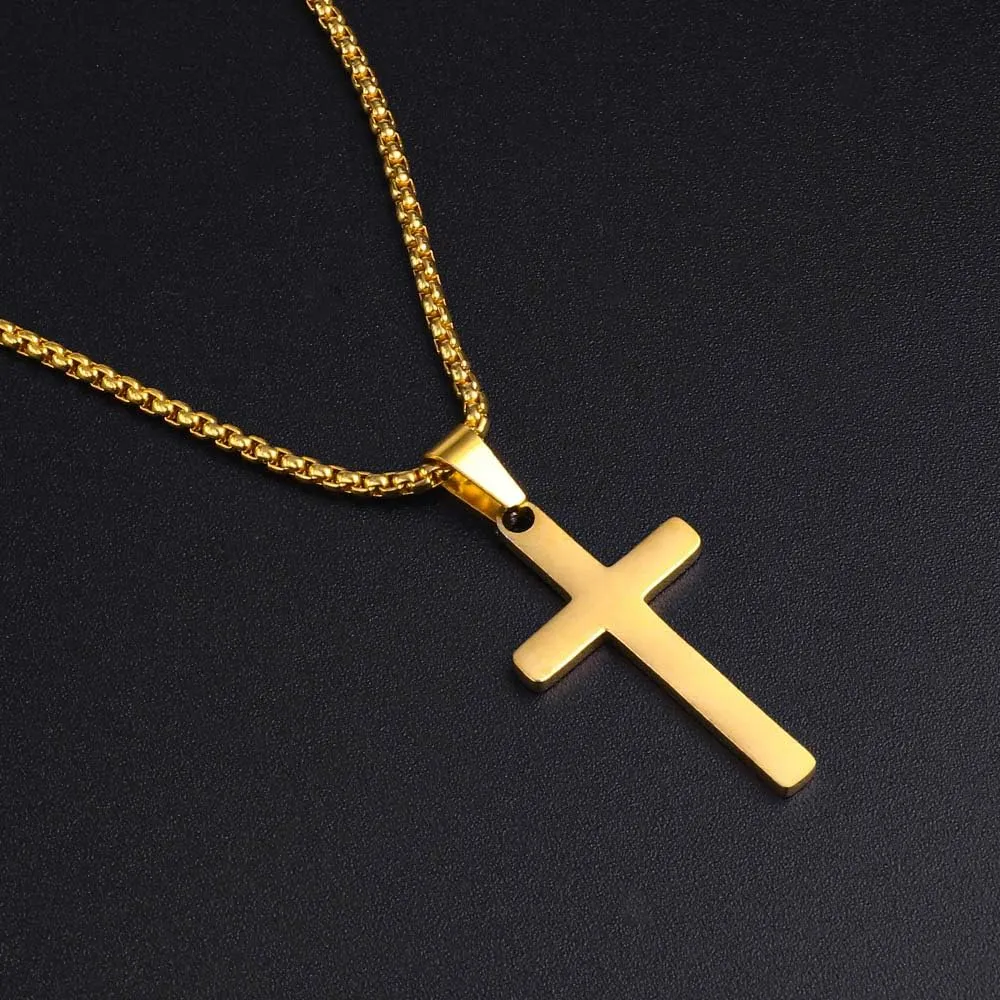 M MOOHAM Cross Necklace for Men - Stainless Steel Silver Gold Black Plain Cross Pendant Necklace Simple Jewelry Gifts, 16-24 Inches Chain
