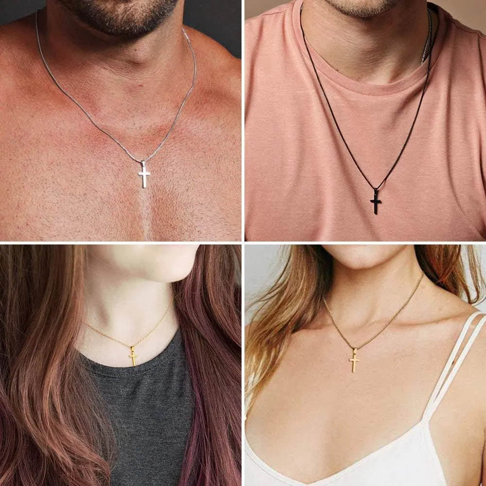 M MOOHAM Cross Necklace for Men - Stainless Steel Silver Gold Black Plain Cross Pendant Necklace Simple Jewelry Gifts, 16-24 Inches Chain