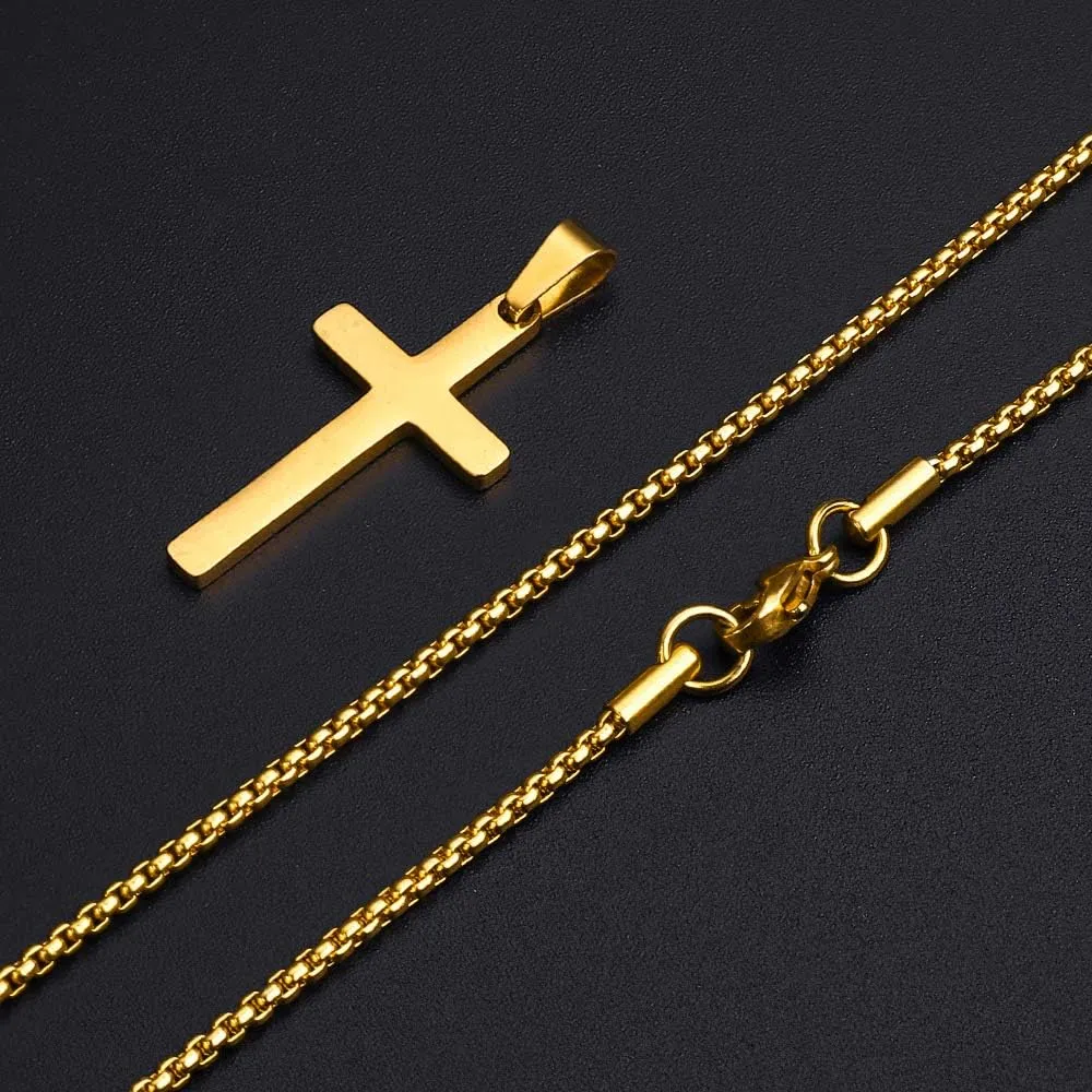 M MOOHAM Cross Necklace for Men - Stainless Steel Silver Gold Black Plain Cross Pendant Necklace Simple Jewelry Gifts, 16-24 Inches Chain