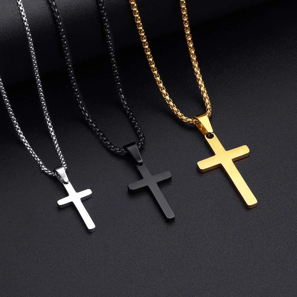 M MOOHAM Cross Necklace for Men - Stainless Steel Silver Gold Black Plain Cross Pendant Necklace Simple Jewelry Gifts, 16-24 Inches Chain