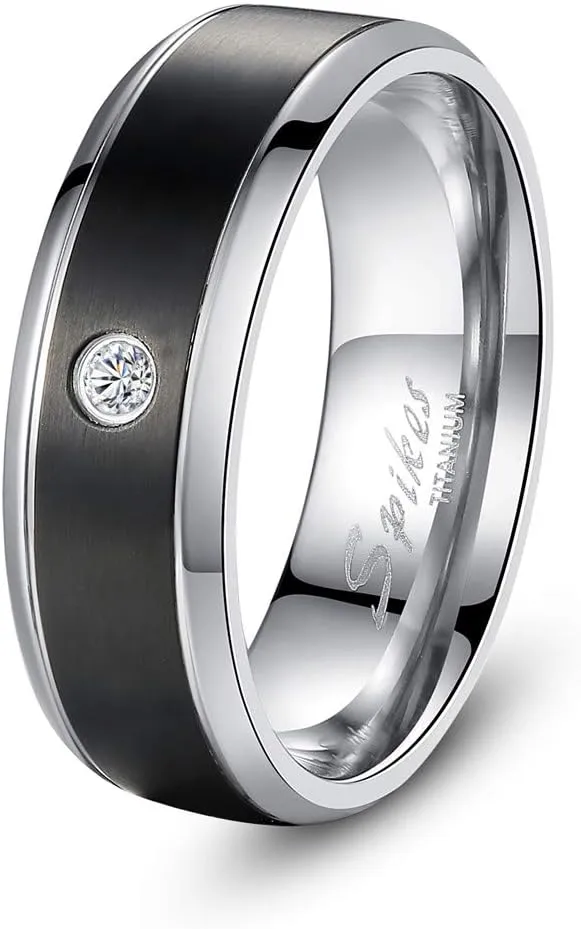 MABELLA His Hers Couple Rings Women's Stainless Steel Heart Cut AAA Cubic Zirconia Wedding Engagement Ring Bridal Sets& Men's Black Titanium Matching Band