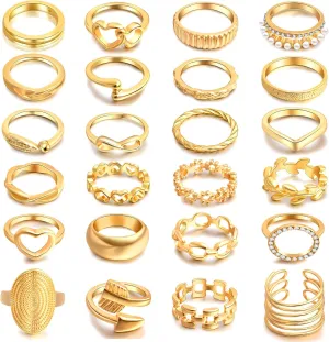 MAGIDOVE 24PCS Chunky Gold Rings for Women Size 5-11 Women Stacking Knuckle Ring Vintage Stackable Ring Set