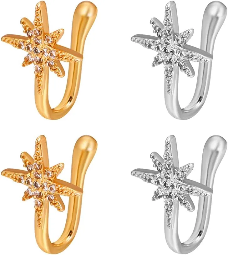 Magik 2 Pcs Star Heart Crown Nose Ring Copper Durable Fake Non-Pierced Nose Clip