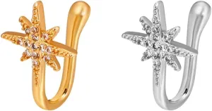 Magik 2 Pcs Star Heart Crown Nose Ring Copper Durable Fake Non-Pierced Nose Clip