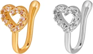 Magik 2 Pcs Star Heart Crown Nose Ring Copper Durable Fake Non-Pierced Nose Clip