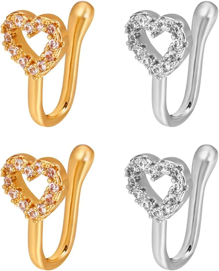 Magik 2 Pcs Star Heart Crown Nose Ring Copper Durable Fake Non-Pierced Nose Clip