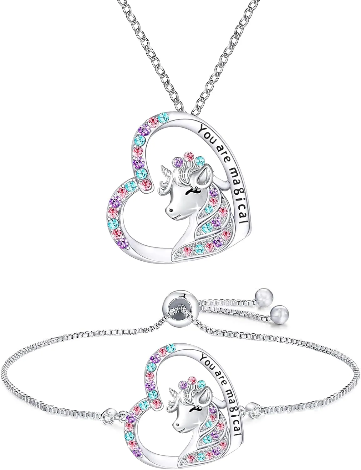 M&Ostyle You are magical Jewelry Set for Girls Necklace and Bracelet Crystal Heart Pendant Necklaces Gifts For Girls Daughter Granddaughter Niece Birthday Christmas over 3 years
