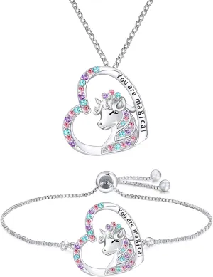 M&Ostyle You are magical Jewelry Set for Girls Necklace and Bracelet Crystal Heart Pendant Necklaces Gifts For Girls Daughter Granddaughter Niece Birthday Christmas over 3 years