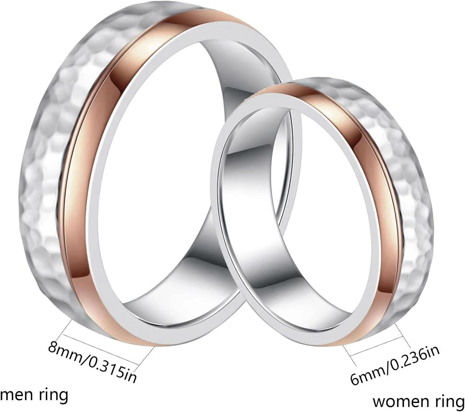 Matching Rings Titanium Steel Rose Gold Plated Couple Rings Wedding Band His and Her Ring