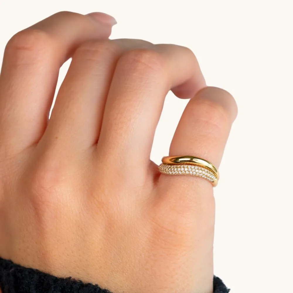 MBW Stackable Cubic Zirconia Gold Wave Rings for Women, Stacking Gold Rings That Don't Tarnish CZ Bands Statement Gold Rings Chunky 14k Gold Plated Wavy 2 Rings Set Jewelry Gifts for Women Size 5-10