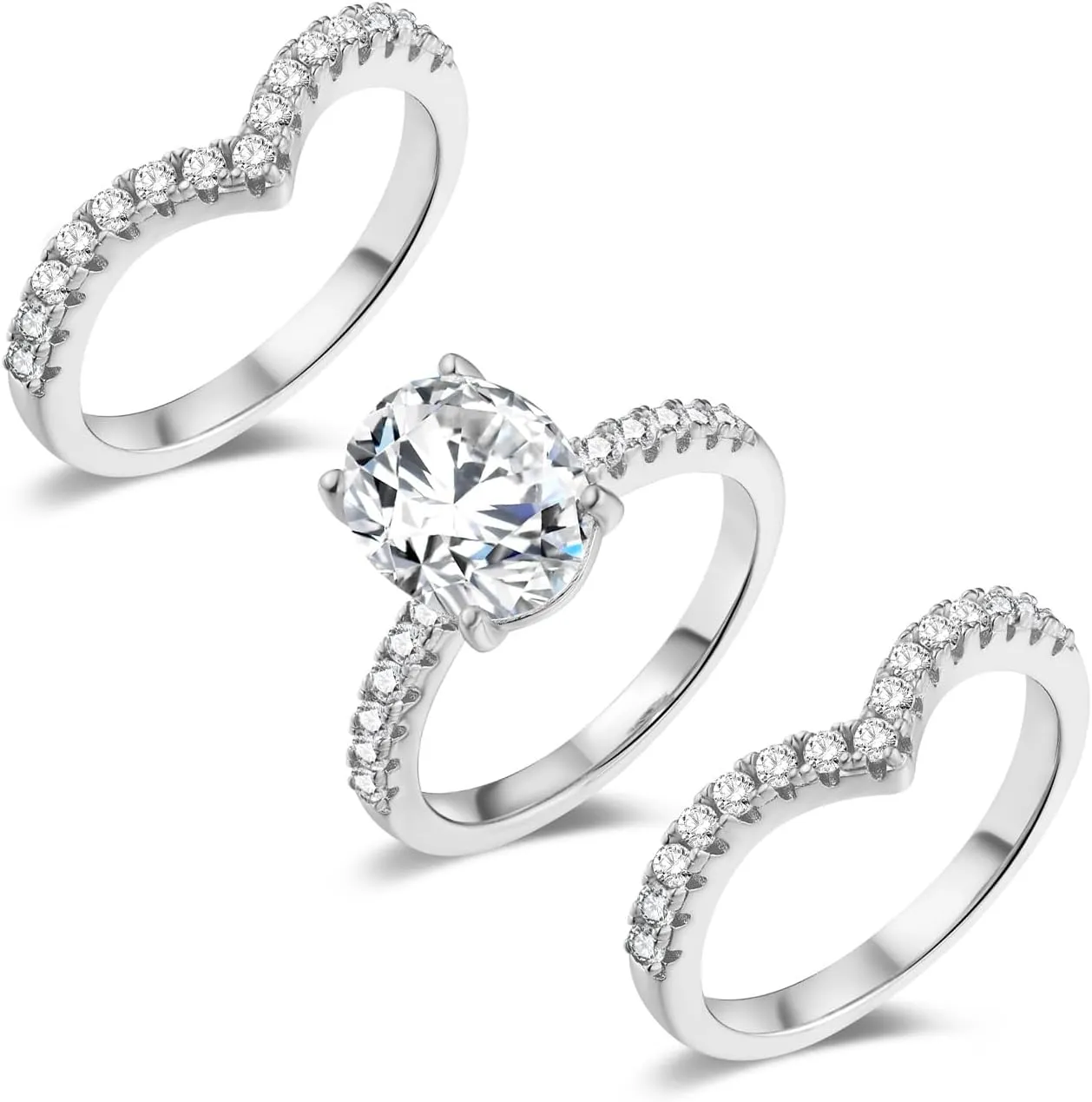 MDFUN 18K Yellow Gold Plated 7 * 9mm Oval Cubic Zirconia Three-in-One Wedding Band Engagement Promise Eternity Ring for Women