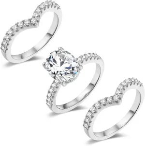 MDFUN 18K Yellow Gold Plated 7 * 9mm Oval Cubic Zirconia Three-in-One Wedding Band Engagement Promise Eternity Ring for Women