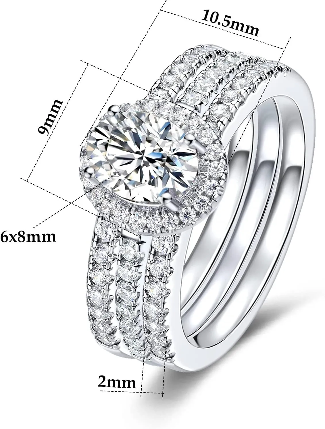 MDFUN Three-in-One Oval Halo Wedding Bands Set Engagement Rings 18K White Gold Plated Cubic Zirconia Promise Eternity Band for Women Size 5-10