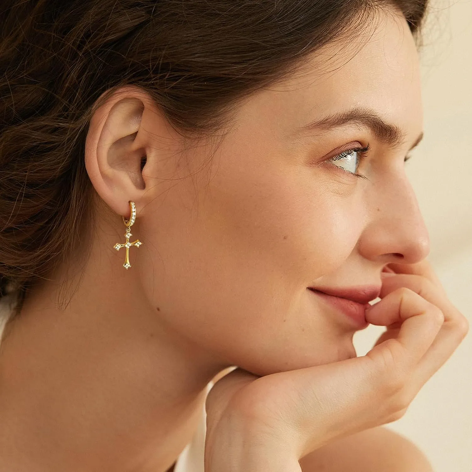 Me&Hz 14K Gold Plated Huggie Hoop Earrings for Women Statement Dainty Gold Filled Cubic Zirconia Dangle Earrings Lightweight Minimalist Aesthetic Drop Earrings for Women Trendy Jewelry Gifts