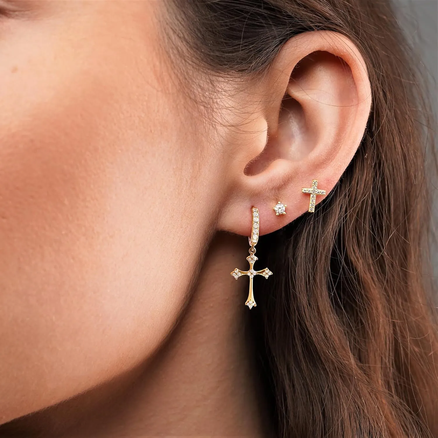 Me&Hz 14K Gold Plated Huggie Hoop Earrings for Women Statement Dainty Gold Filled Cubic Zirconia Dangle Earrings Lightweight Minimalist Aesthetic Drop Earrings for Women Trendy Jewelry Gifts