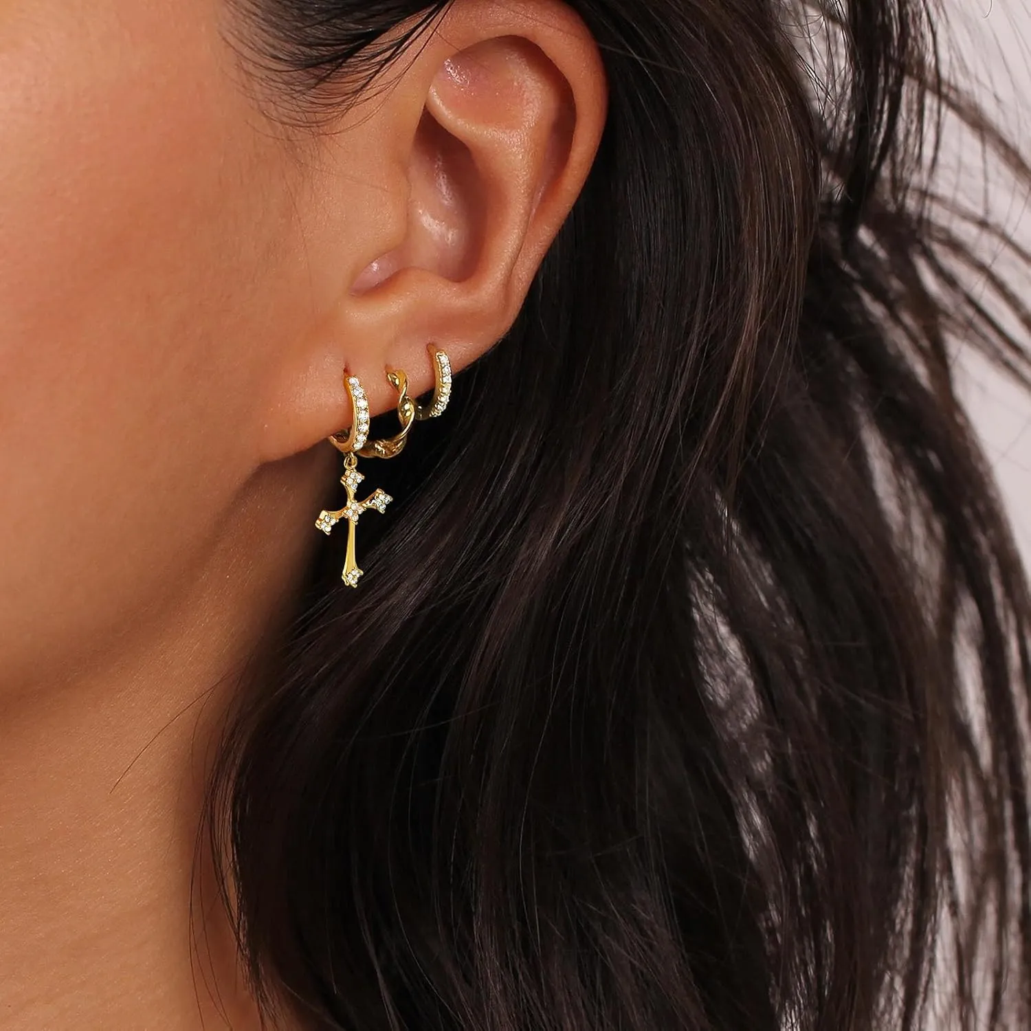 Me&Hz 14K Gold Plated Huggie Hoop Earrings for Women Statement Dainty Gold Filled Cubic Zirconia Dangle Earrings Lightweight Minimalist Aesthetic Drop Earrings for Women Trendy Jewelry Gifts
