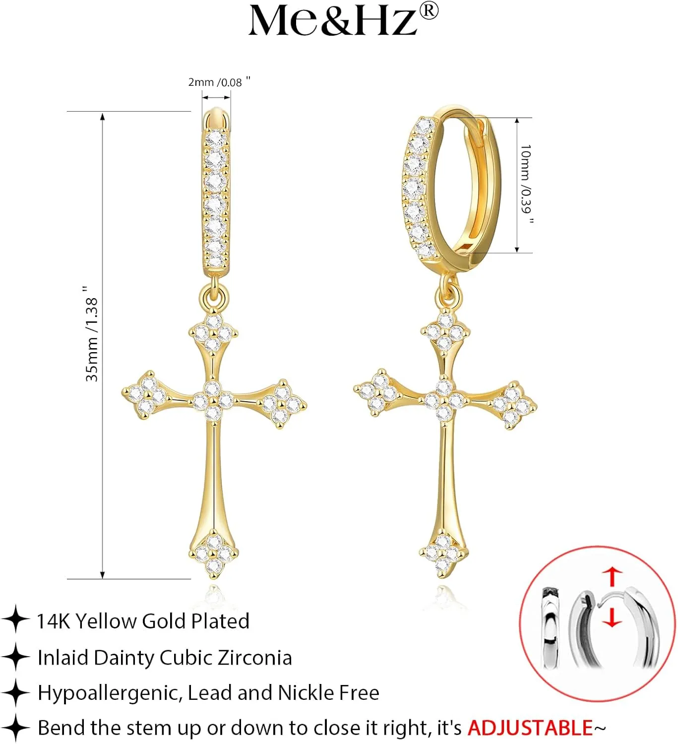 Me&Hz 14K Gold Plated Huggie Hoop Earrings for Women Statement Dainty Gold Filled Cubic Zirconia Dangle Earrings Lightweight Minimalist Aesthetic Drop Earrings for Women Trendy Jewelry Gifts