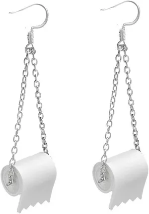 Meimimix Funny Roll Toilet Paper Silver Earrings Drop Dangle Ear Hook for Women Jewelry Creative Statement