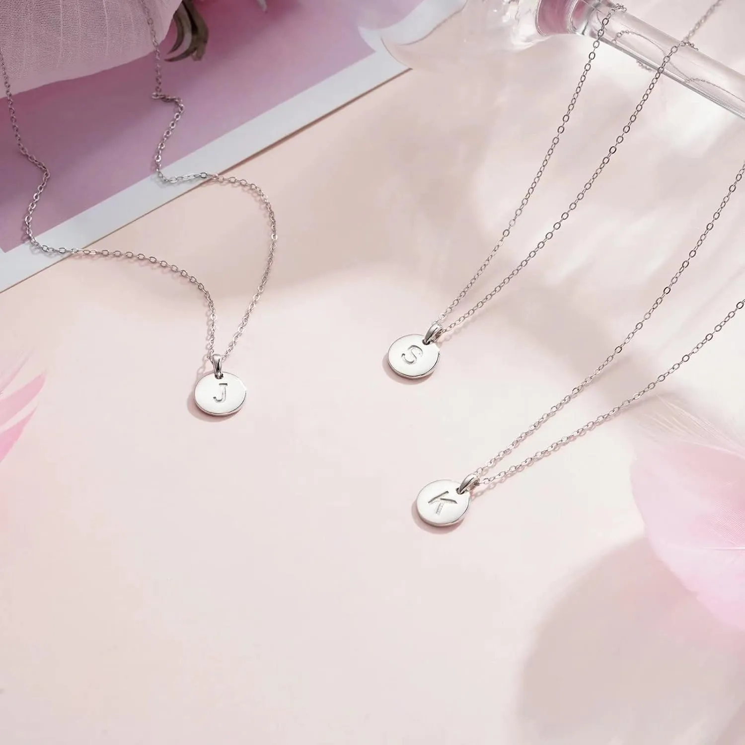 Memorjew Christmas Gifts - Sterling Silver Small Disc Initial Necklaces for Women Girls, Tiny Cute Letter Pendant Necklace Jewelry Gifts for Women Teen Girls