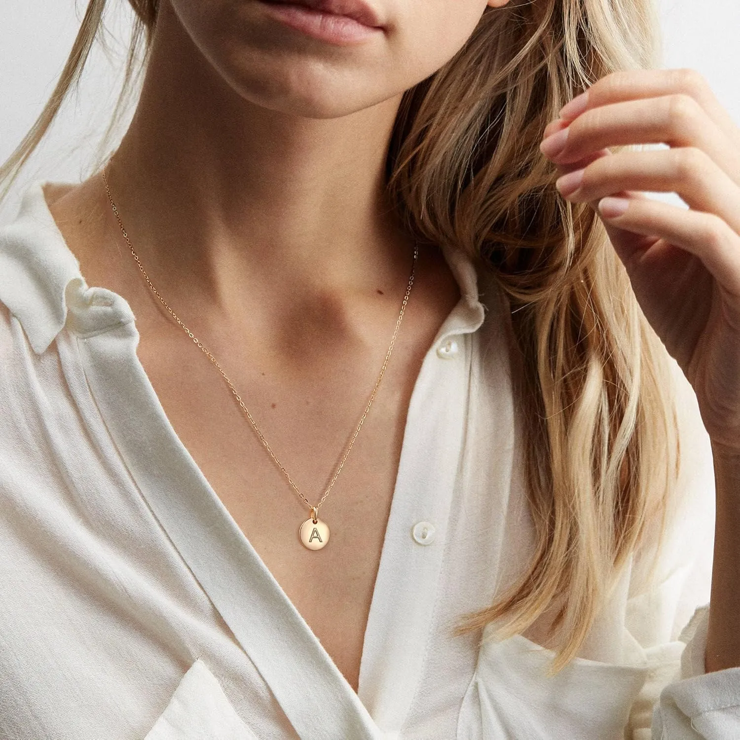 Memorjew Christmas Gifts - Sterling Silver Small Disc Initial Necklaces for Women Girls, Tiny Cute Letter Pendant Necklace Jewelry Gifts for Women Teen Girls