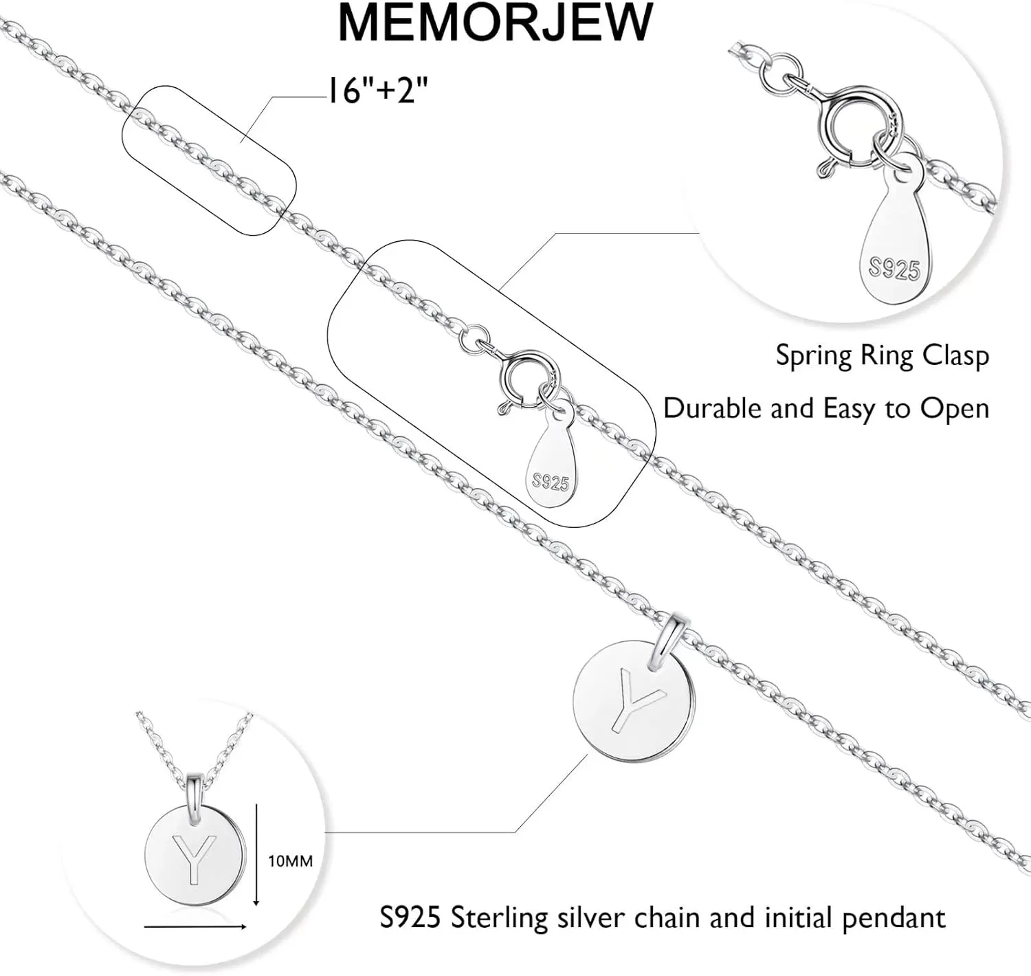 Memorjew Christmas Gifts - Sterling Silver Small Disc Initial Necklaces for Women Girls, Tiny Cute Letter Pendant Necklace Jewelry Gifts for Women Teen Girls