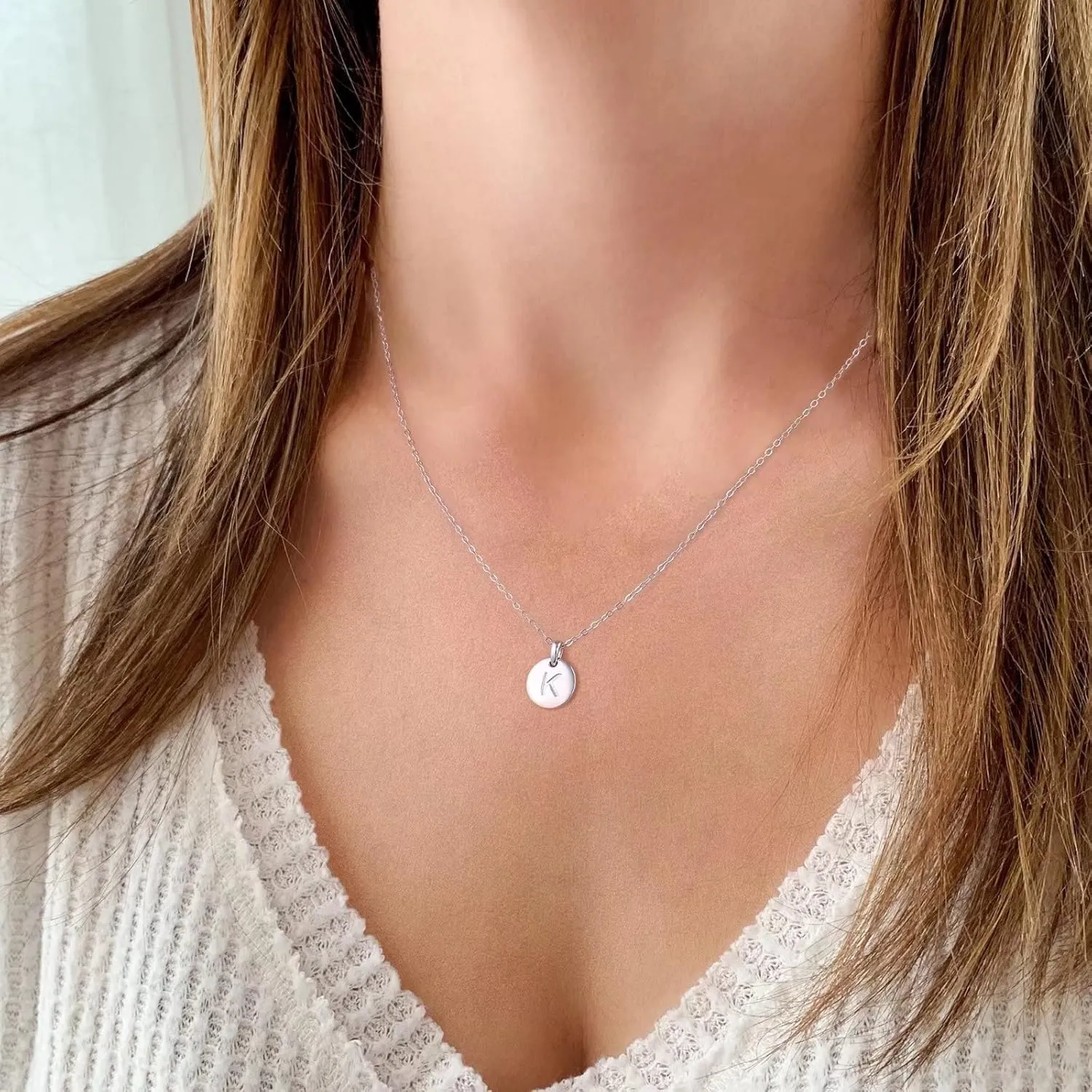 Memorjew Christmas Gifts - Sterling Silver Small Disc Initial Necklaces for Women Girls, Tiny Cute Letter Pendant Necklace Jewelry Gifts for Women Teen Girls