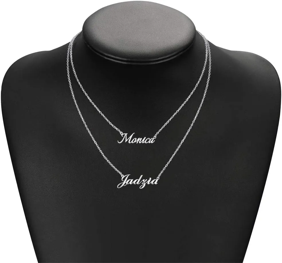 MeMoShe Layered Choker Name Necklace Personalized with Heart, Custom Nameplate Pendant 18K Gold Plated