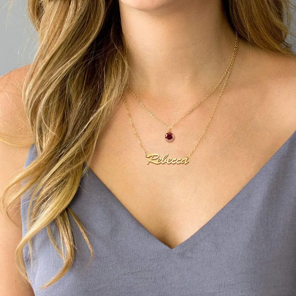 MeMoShe Layered Choker Name Necklace Personalized with Heart, Custom Nameplate Pendant 18K Gold Plated