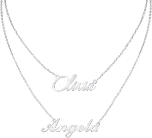 MeMoShe Layered Choker Name Necklace Personalized with Heart, Custom Nameplate Pendant 18K Gold Plated