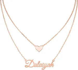 MeMoShe Layered Choker Name Necklace Personalized with Heart, Custom Nameplate Pendant 18K Gold Plated