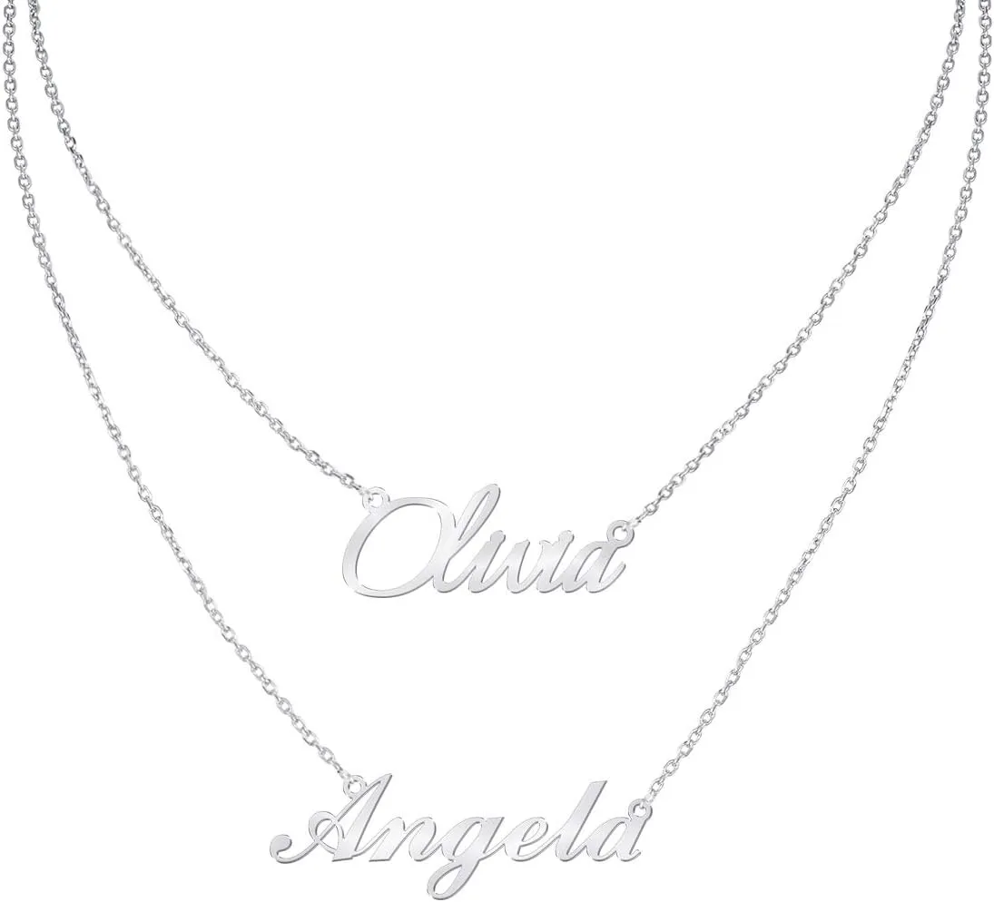 MeMoShe Layered Choker Name Necklace Personalized with Heart, Custom Nameplate Pendant 18K Gold Plated