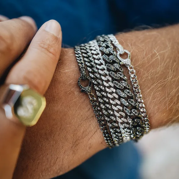 MEN'S BLACK DIAMOND FLAT MEDIUM LINK BRACELET