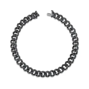MEN'S BLACK DIAMOND FLAT MEDIUM LINK BRACELET