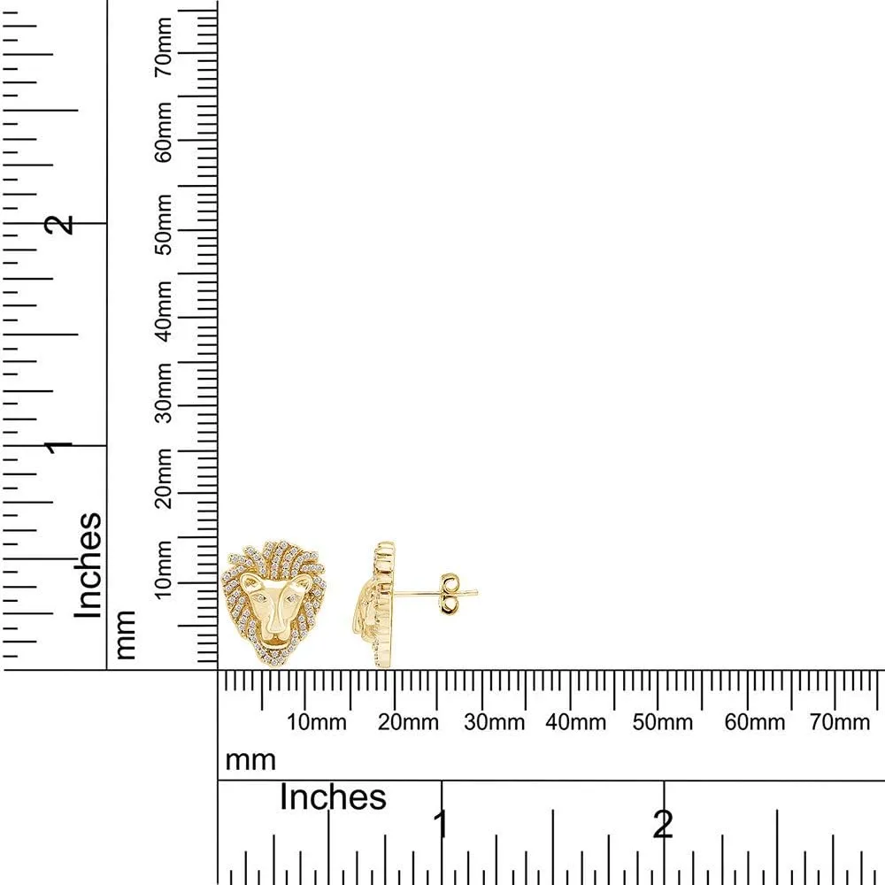 Men's Earrings with Lion Head Studs, 14K Gold Plated 925 Sterling Silver Jewelry Decorated with White Cubic Zirconia or Moissanite Diamond, Animal Stud Jewelry Gift for Men Ear Stud Earrings