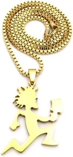 MENS HATCHET MAN HIP HOP PENDANT W/ 2MM 24" BOX CHAIN NECKLACE GOLD SILVER BLACK SMALL (Gold)