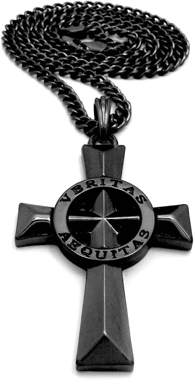Mens Veritas Aequitas Cross Boondock Saints Pendant Charm Cuban Chain Necklace