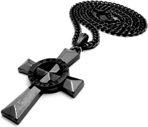 Mens Veritas Aequitas Cross Boondock Saints Pendant Charm Cuban Chain Necklace