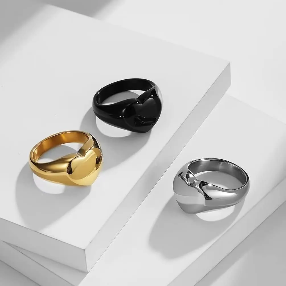 Men's Women's Stainless Steel Heart Shape Simple Plain Signet Ring Pinky Ring Wedding Engagement Ring