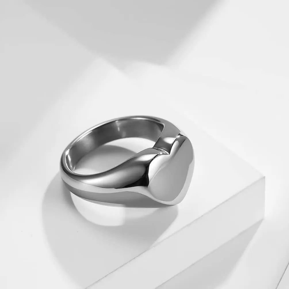 Men's Women's Stainless Steel Heart Shape Simple Plain Signet Ring Pinky Ring Wedding Engagement Ring