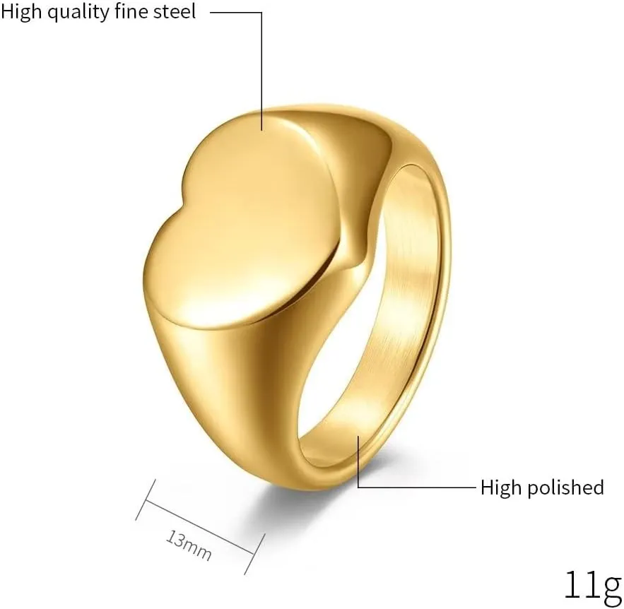 Men's Women's Stainless Steel Heart Shape Simple Plain Signet Ring Pinky Ring Wedding Engagement Ring