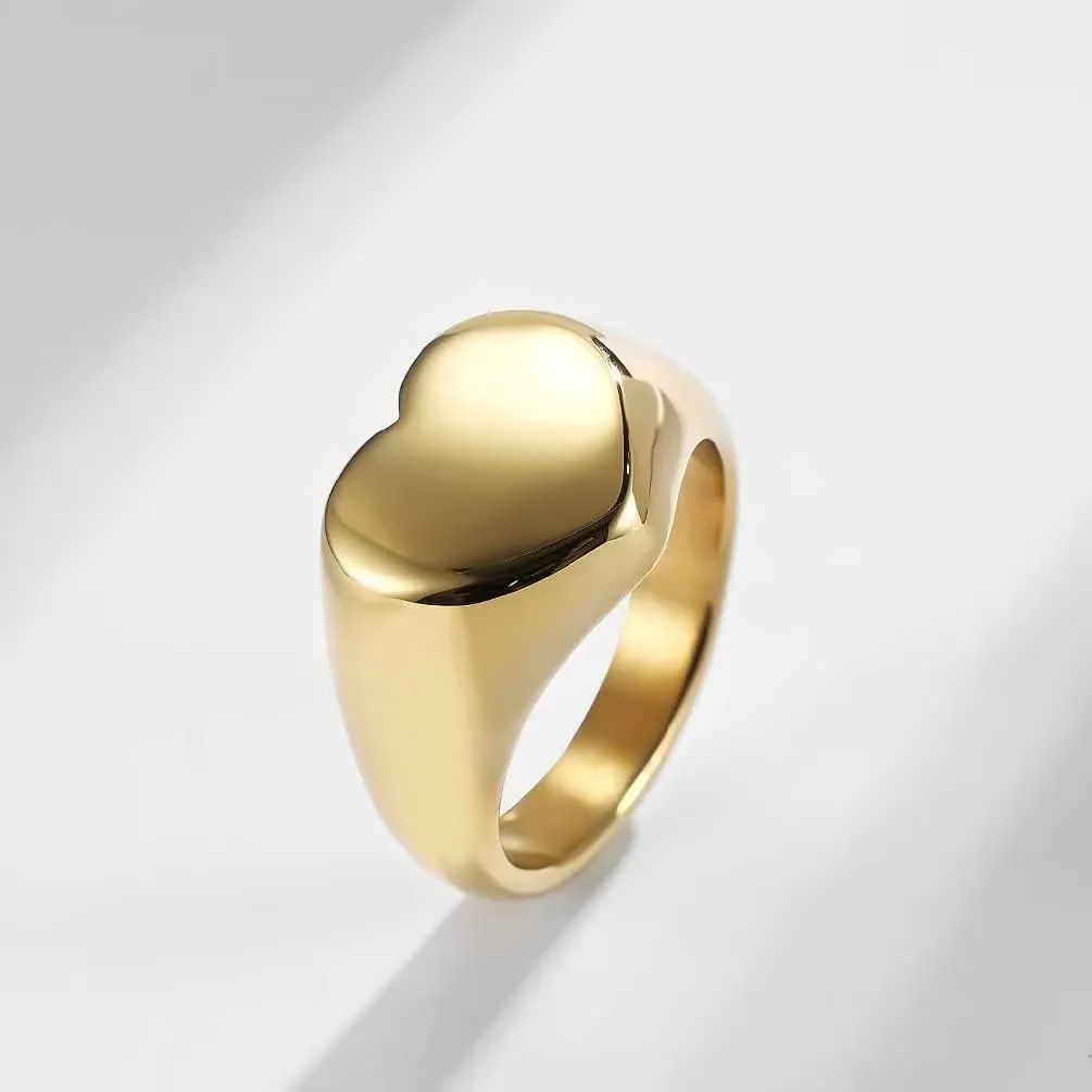 Men's Women's Stainless Steel Heart Shape Simple Plain Signet Ring Pinky Ring Wedding Engagement Ring