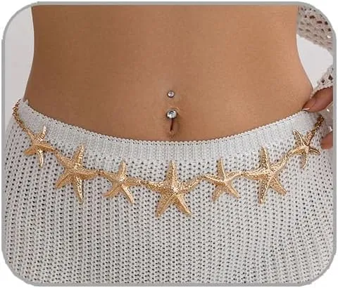 Mermaid Starfish Waist Chain for Women Pearl Body Chain Starfish Shell Waterproof Belt Chain Summer Beach Bikini Surf Jewelry Mermaid Costume Accessories