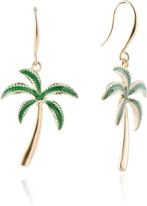 Metal Dangle Earrings for Women Girls Fashion Statement Green Cactus Coconut Palm Tree Flamingo Bird Hypoallergenic Earrings