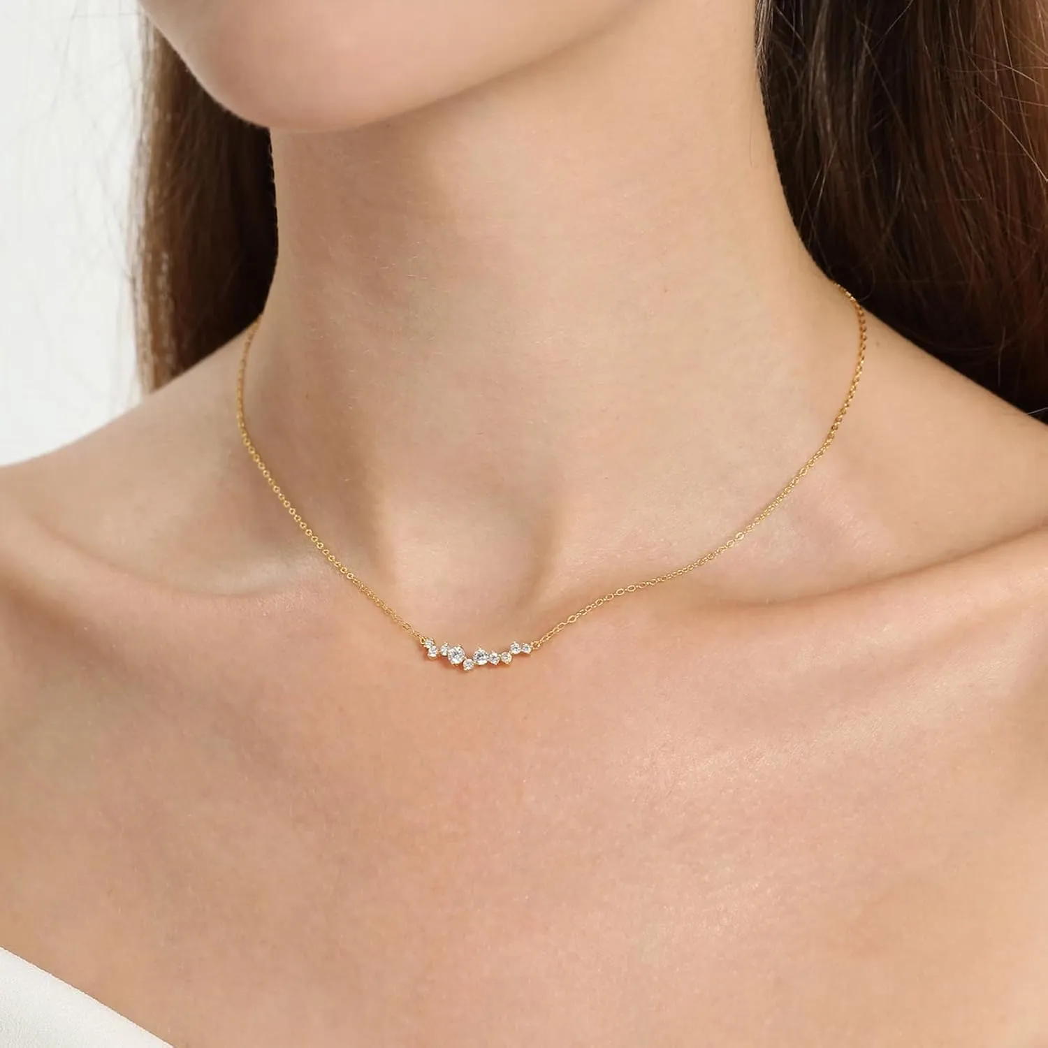 MIDEEO CZ Diamond Necklace for Women Dainty Layered Cubic Zirconia Solitaire Pendant Necklace Gold Plated Waterdrop Shape Square Emerald Green CZ Simulated Diamond Bridesmaid Necklace