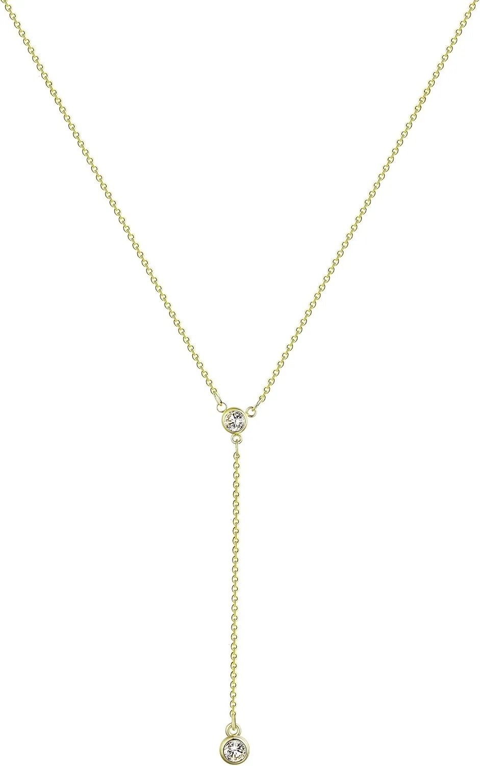 MIDEEO CZ Round Drop Y Necklace for Women 18K Gold Plated Dainty Cubic Zirconia Cut CZ Lariat Y-Shaped Necklace Delicate Cute Simple Jewelry Gift