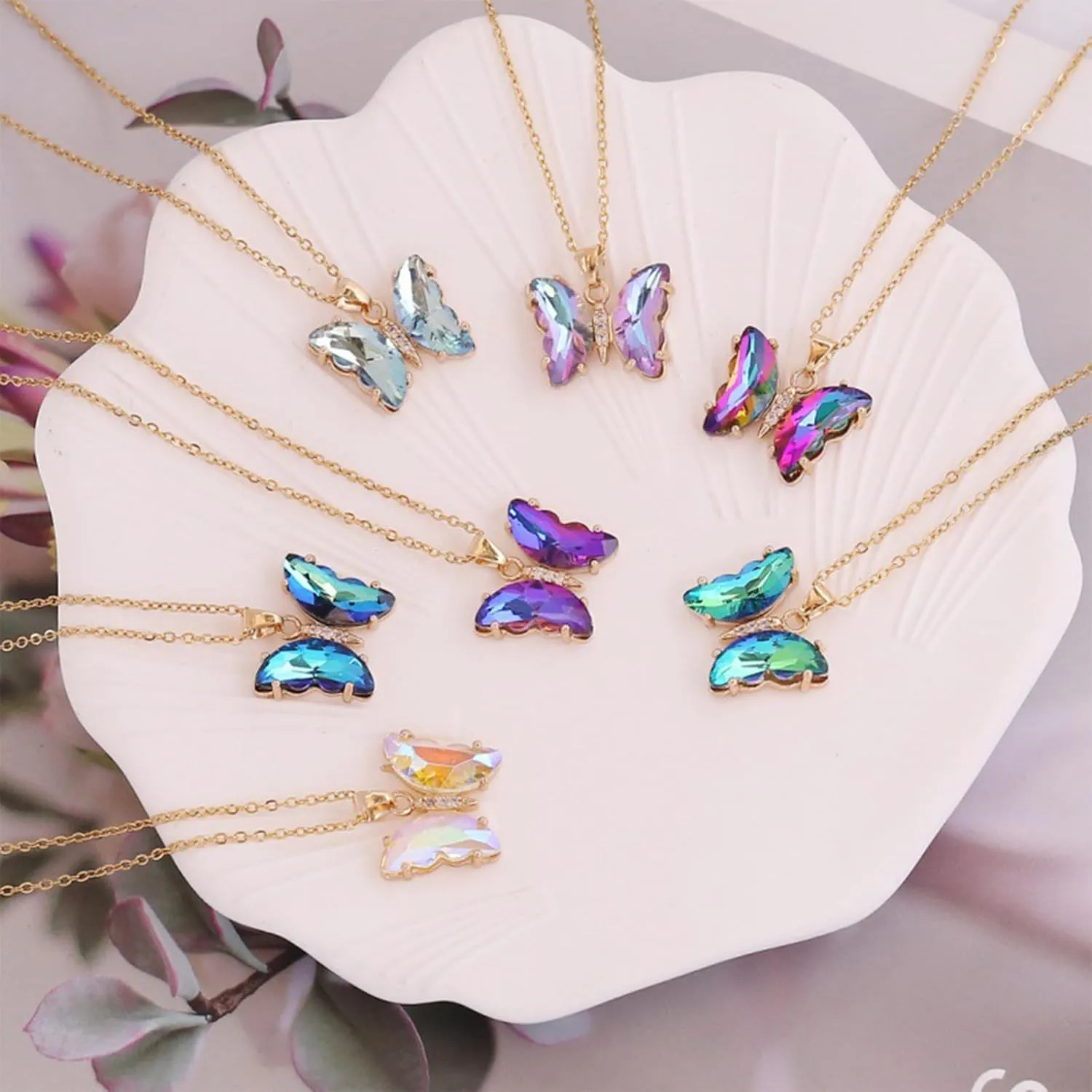 MIFYNN Butterfly Necklace for Women 14K Gold Butterfly Necklace Crystal Butterfly Choker Necklace Rhinestone Pendant Necklace Jewelry Gift for Birthday