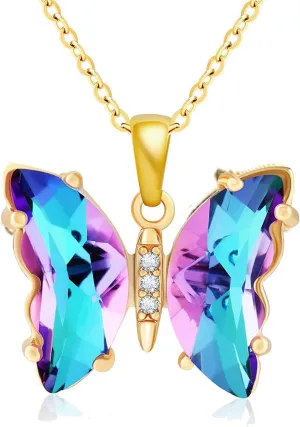 MIFYNN Butterfly Necklace for Women 14K Gold Butterfly Necklace Crystal Butterfly Choker Necklace Rhinestone Pendant Necklace Jewelry Gift for Birthday